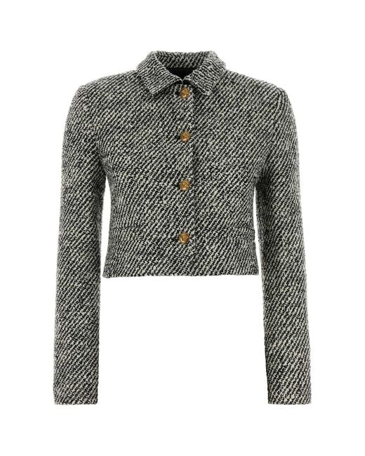 Versace Gray Two-Tone Responsible Wool Bouclé Loop Jacket For