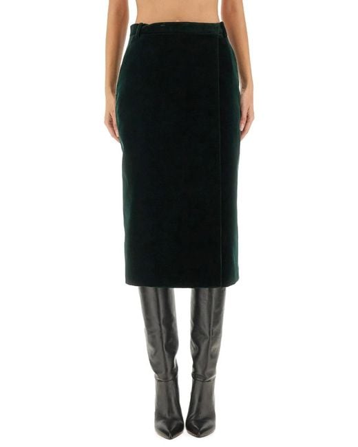 Saint Laurent Black Velvet Crossover Midi Skirt