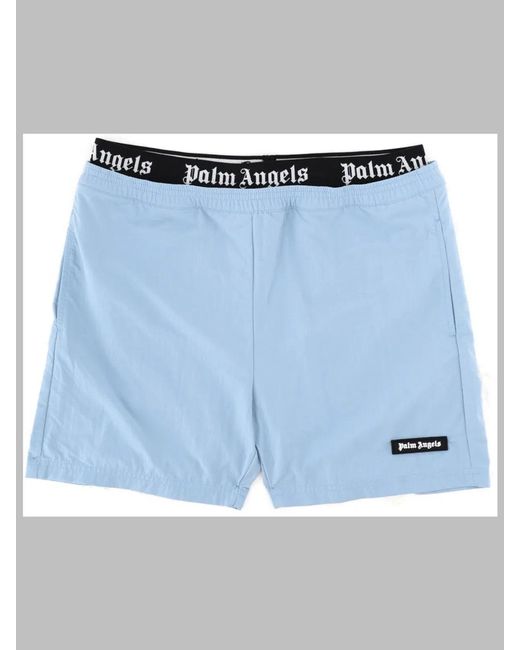 Palm Angels Blue Elastic Band Logo Short Beachwear Boy