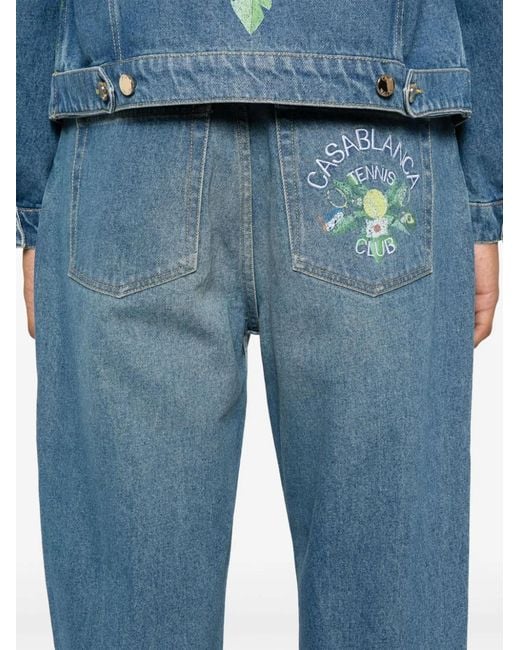 Casablanca Blue Printed And Embroidered Denim Jeans for men