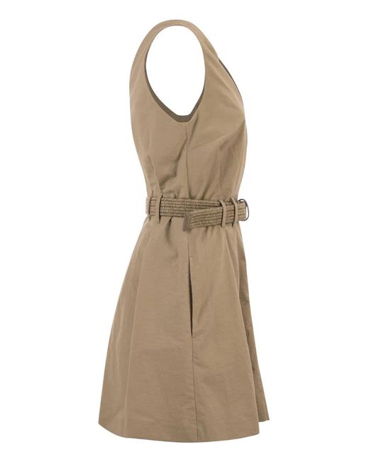 Brunello Cucinelli Natural Sleeveless Dress With Braided Belt
