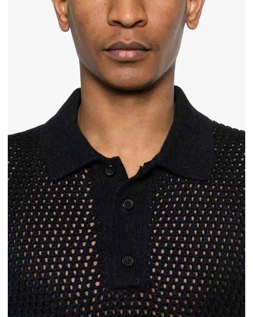Prada Black Cotton Linen Polo Neck for men