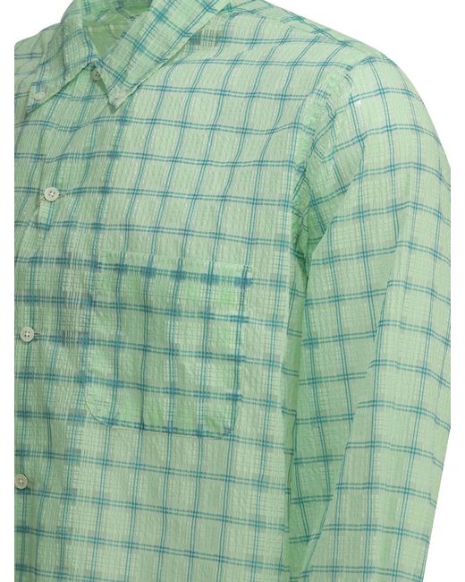 Beams Plus Green Open Db Nylon Airy Plaid Nylon Casual Shirt for men
