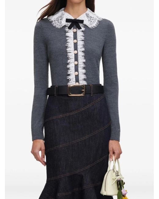 Self-Portrait Blue Lace Collar Knit Cardigan