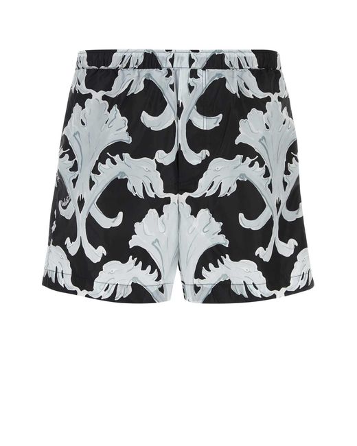 Valentino Black Printed Nylon Swimming Shorts for men