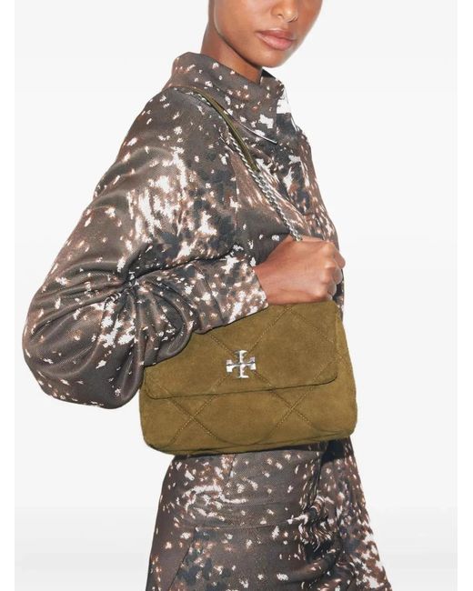Tory Burch Brown Small Kira Diamond Suede Shoulder Bag