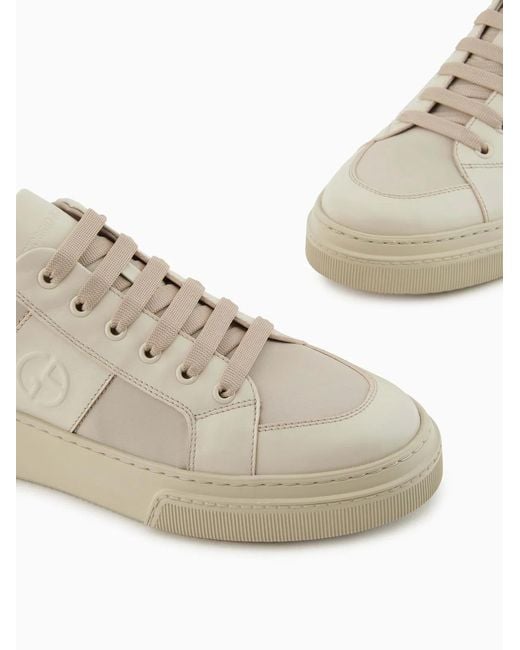 Giorgio Armani Brown Nude Leather And Fabric Sneakers for men