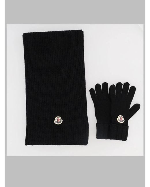Moncler Black Set Sciarpa E Guanto Tricot