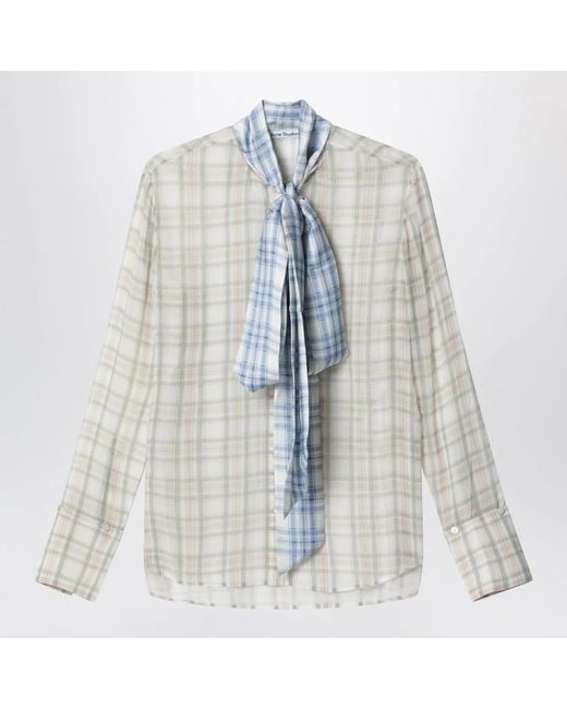 Acne Blue Silk Blouse With Scarf