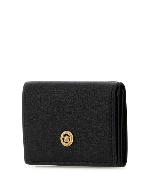 Versace Black Trifold Wallet Goat Leather for men