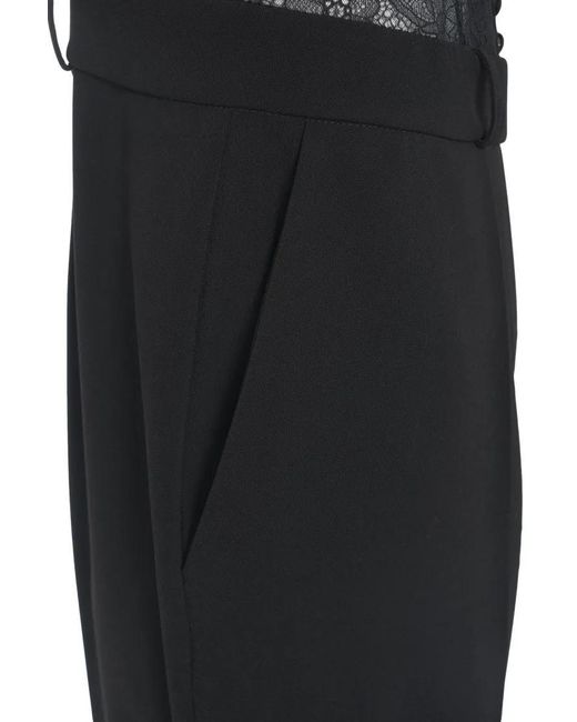 Elisabetta Franchi Black Wide-Leg Crêpe Jumpsuit With Lace Inserts And Pea