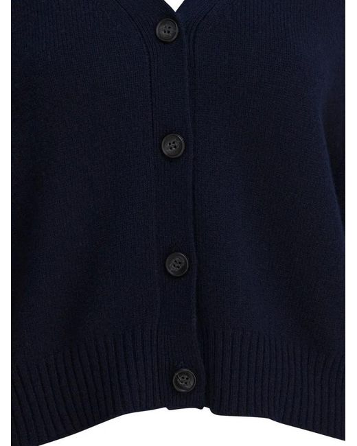 Lisa Yang Blue Cropped Marion Cardigan With Deep V-Neckline