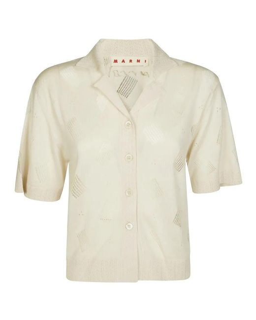 Marni White Short-Sleeved Relaxed Fit Shirt With Textured Patt