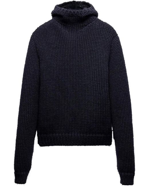 Prada Blue Wool Hooded Sweater