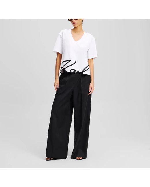 Karl Lagerfeld White Signature T-Shirt Mit V-Ausschnitt