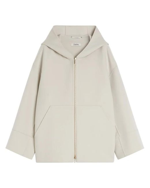 Max Mara White Relaxed-Fit Zip-Up Sweater With Spacious Hood And