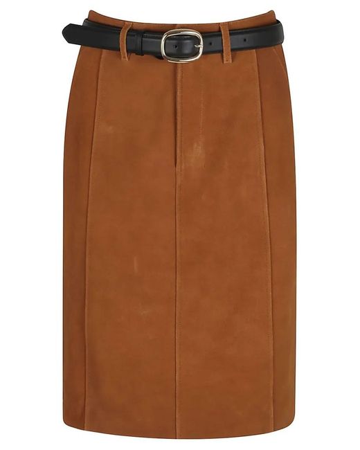 Self-Portrait Brown Suede Midi Skirt