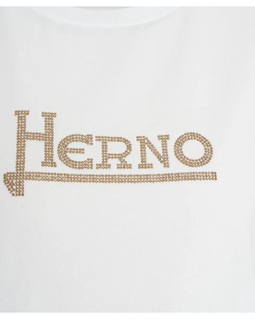 Herno White T-Shirt With Rhinestones