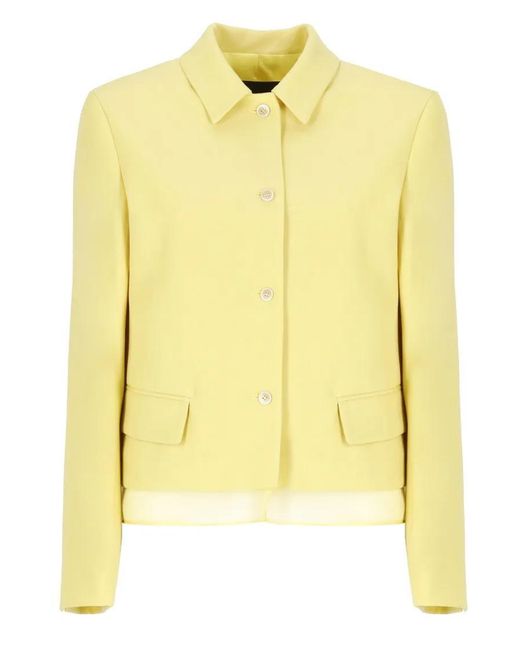 Fabiana Filippi Yellow Wool And Linen Jacket With Tulle Hem Detail