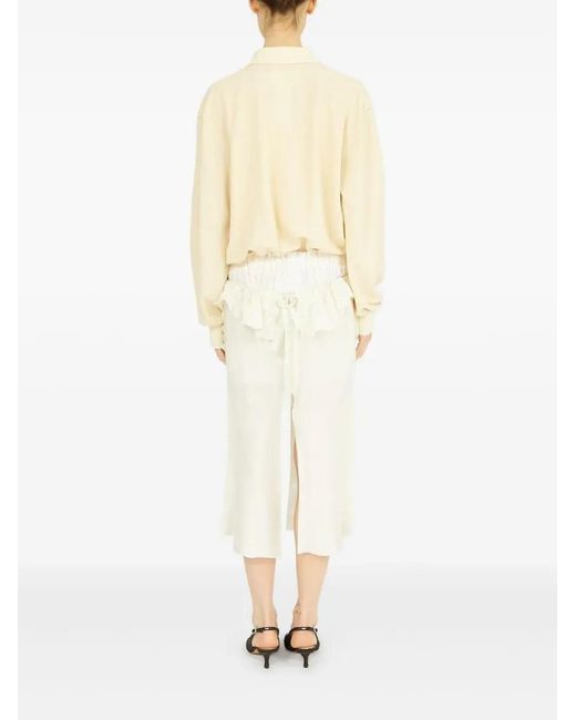 Maison Margiela White Midi Dress With Polo Collar And Gathered Wai