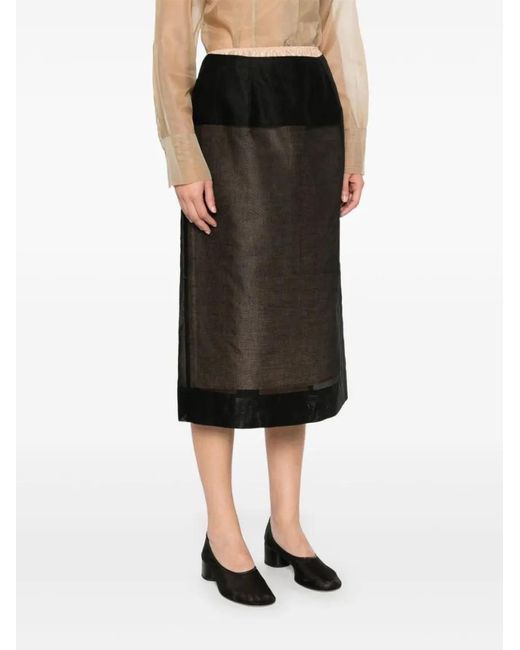 Carven Black Cotton Midi Skirt With Silk Lining