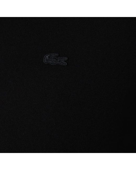 Lacoste Merino Wool Pullover With Ribbed V-Neck And Embroi in Black für Herren