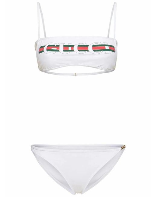 Gucci White Web Print Bikini Set