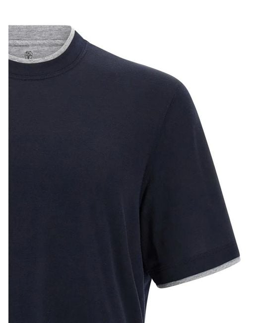 Brunello Cucinelli Double Layer T-Shirt in Blue für Herren