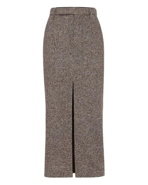 Brunello Cucinelli Brown High-Waisted Houndstooth Midi Skirt