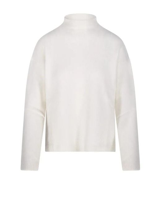 Max Mara White Cropped Cashmere Knit Sweater With Ribbed De