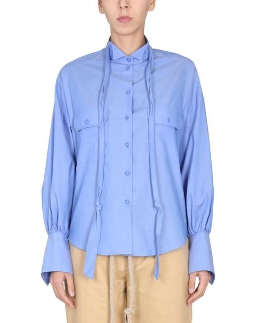 Jejia Blue Structured Poplin Shirt With High Collar