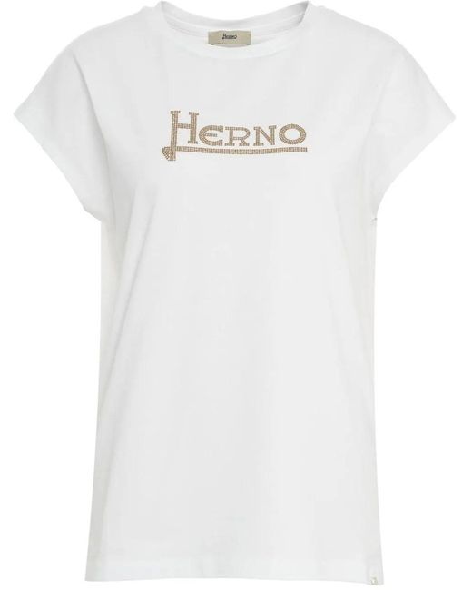 Herno White T-Shirt With Rhinestones