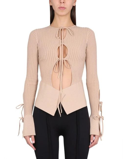 ANDREADAMO Pink Knitted Cardigan With Adjustable Front Closure