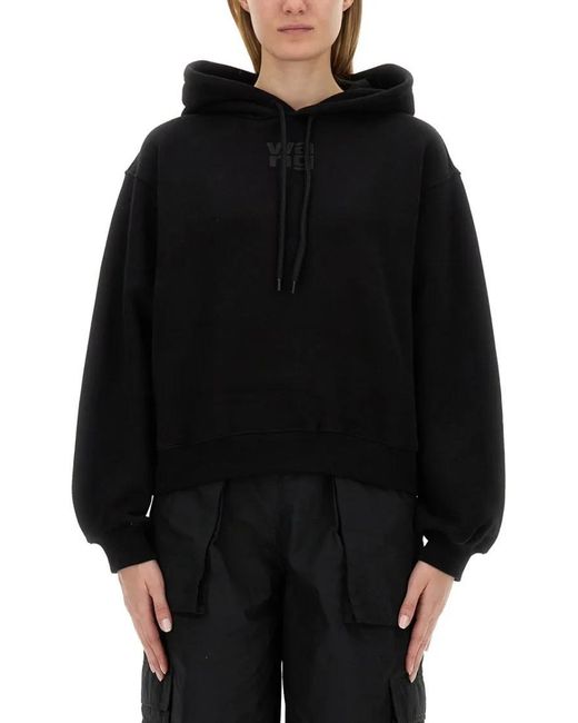 T By Alexander Wang Black Cropped Hoodie With Subtle Logo