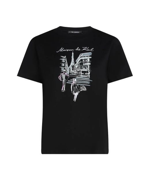 Karl Lagerfeld Black T-Shirt Mit Paris-Skizze