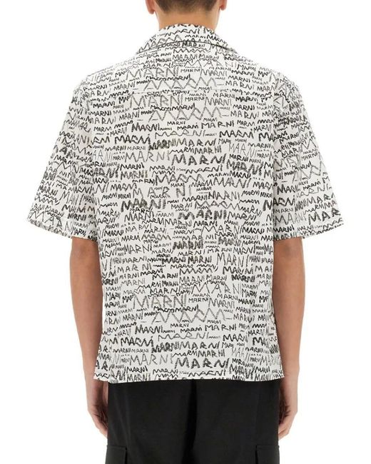 Marni Short-Sleeved Printed Cotton Shirt in Gray für Herren