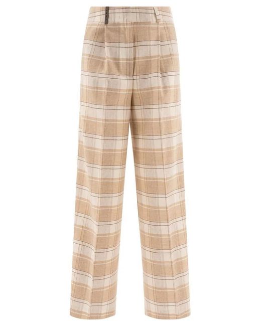 Peserico Natural Check Wool Trousers