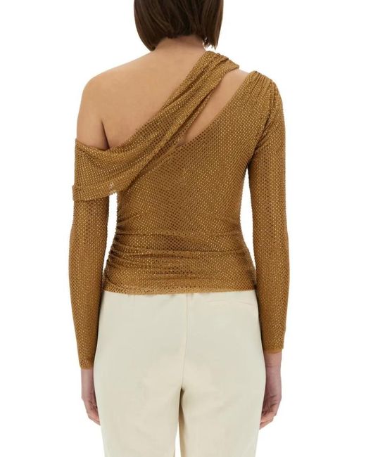 Self-Portrait Natural Draped Top With Rhinestones
