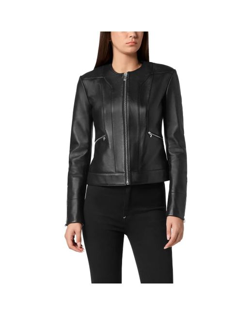 Philipp Plein Black Leder Biker-Jacke
