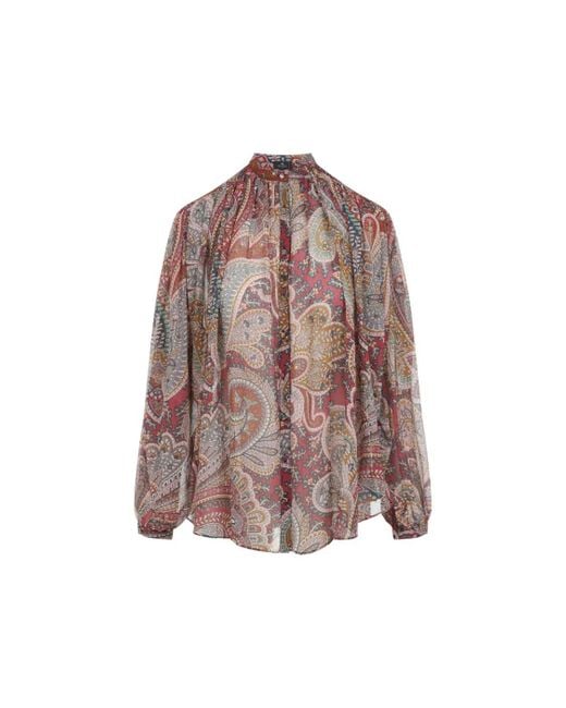Etro Brown Paisley Pattern Silk Shirt