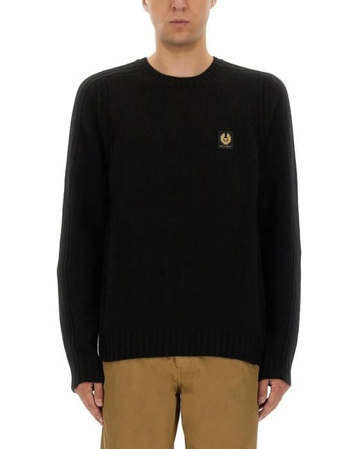 Belstaff Ribbed Merino Wool Sweater With Logo Patch in Black für Herren