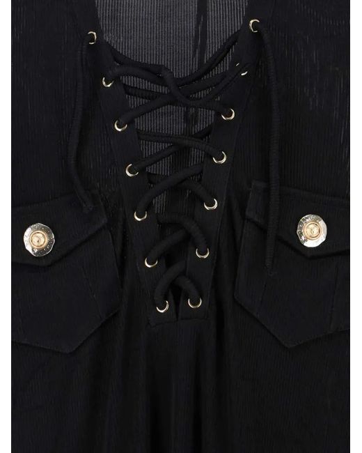 Balmain Black Fitted Sweater With Lace-Up V-Neckline