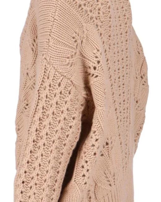 Ermanno Scervino Natural Cashmere Sweater With Openwork Floral Design And V