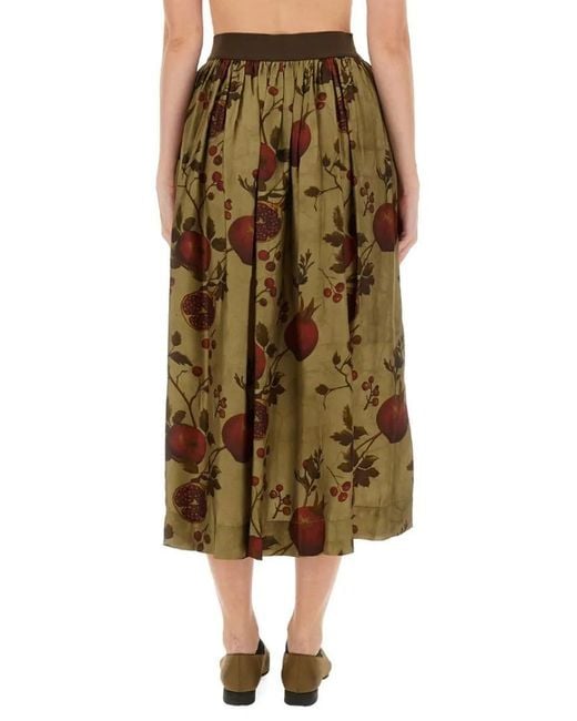Uma Wang Natural "Gilliant" Midi Skirt With Pomegranate Print