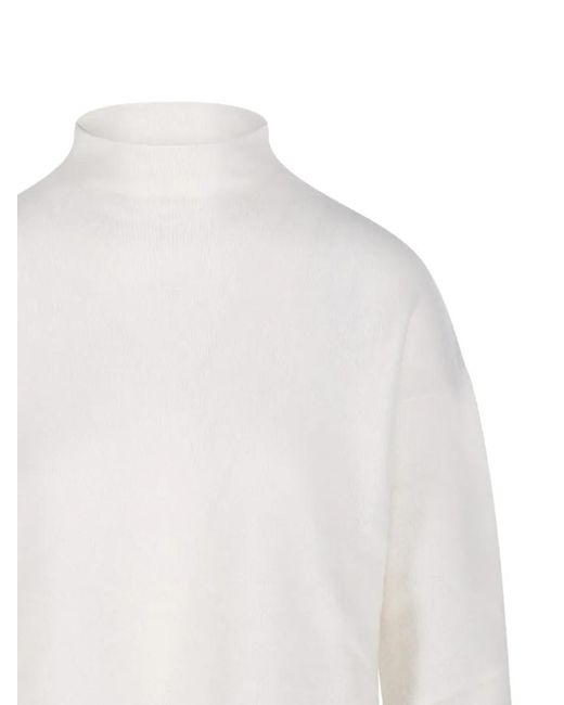 Max Mara White Cropped Cashmere Knit Sweater With Ribbed De