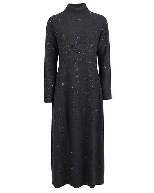 Antonelli Black Mid-Length Dress With High Neckline And Sequ