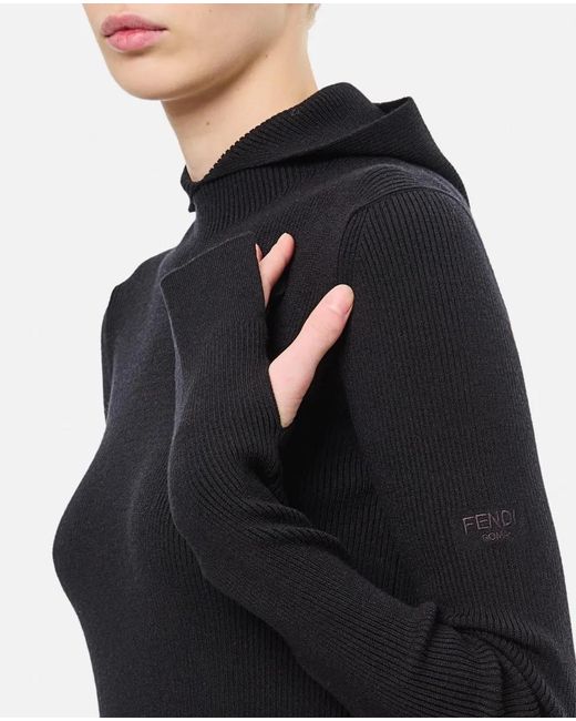 Fendi Black Wool Silk Ribs Mini Dress