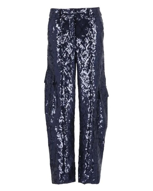 ROTATE BIRGER CHRISTENSEN Blue Relaxed Fit Pants With All-Over Paillette Design