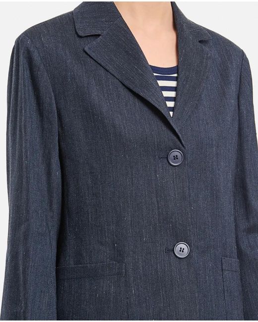 Max Mara Blue Derna' Tailored Jacket With Front Button Fast