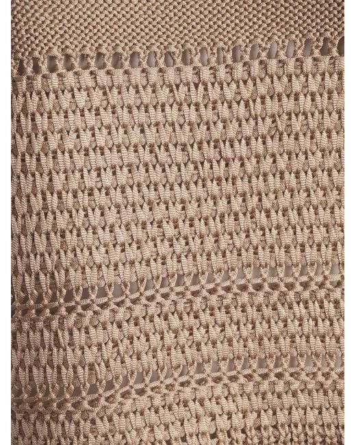 Alberta Ferretti Natural Cropped Open-Knit Sweater With Textured Pattern